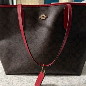 Coach Brown and Red Signature Tote